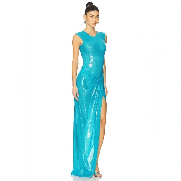 Alex Perry | Dresses | Alex Perry Sleeveless Asymmetric Wrap Gown Blue |  Poshmark